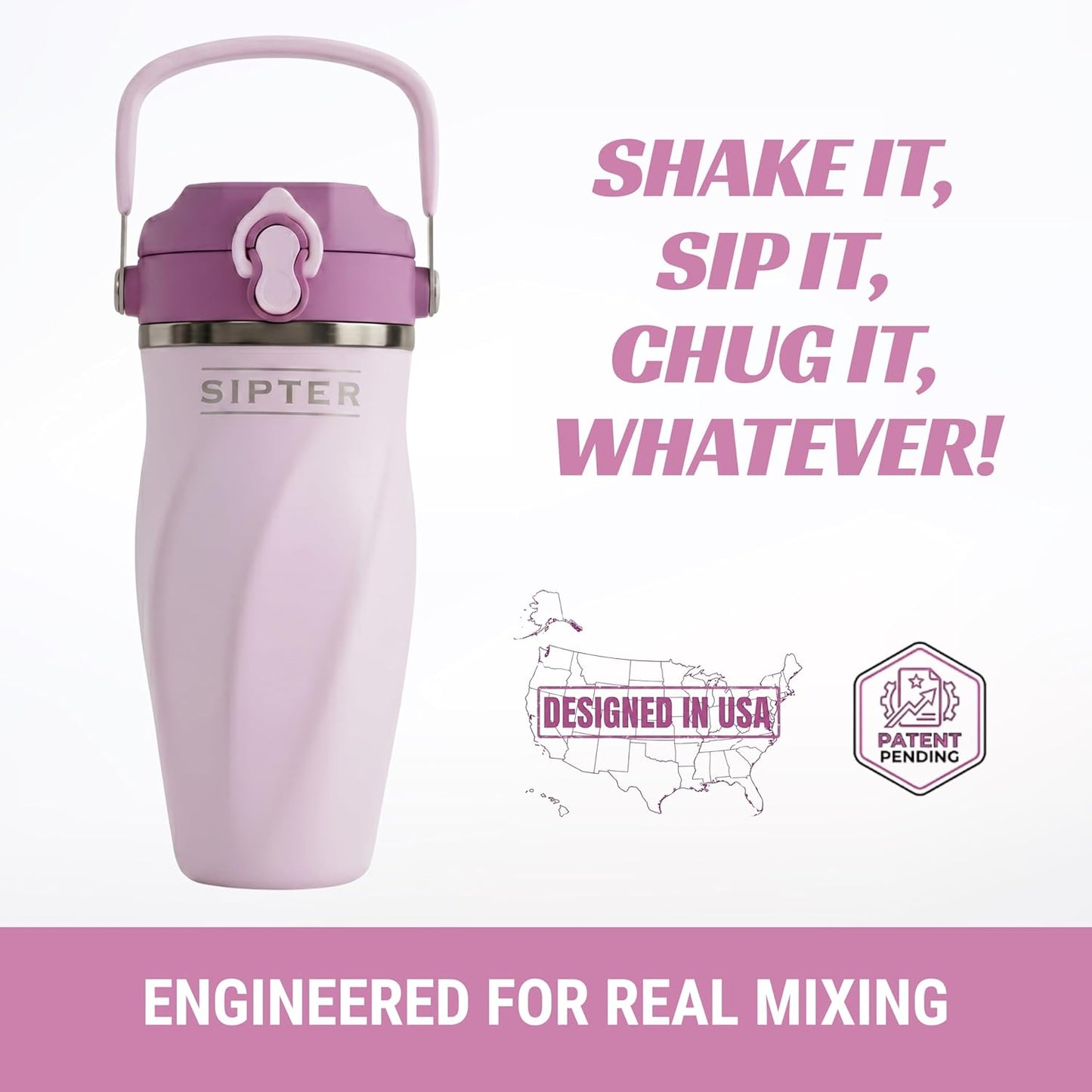 Earth Stone - 24oz Insulated Protein Shaker Bottle - Medical-Grade 316 Stainless Steel - Patent-Pending Clump-Free Design - Odor Proof & Leak-Proof Metal Blender Cup