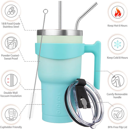 BJPKPK Tumbler With Handle And Straw Lid 40 oz Stainless Steel Insulated Coffee Tumbler Cups For Home, Office or Car,Turquoise