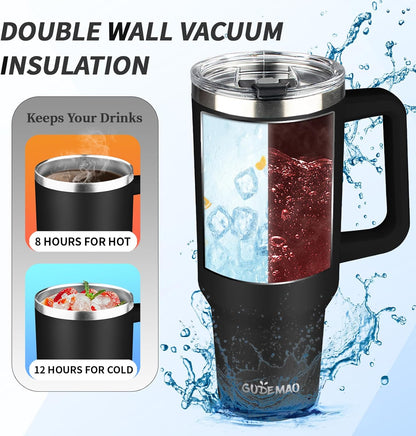 40 oz Tumbler with Handle, Insulated Tumbler with Lid and Straw, Reusable Stainless Steel Vacuum Insulated Cup, 100% Leak Proof Thermal Travel Coffee Mug Cup for Cold and Hot (Light Purple)