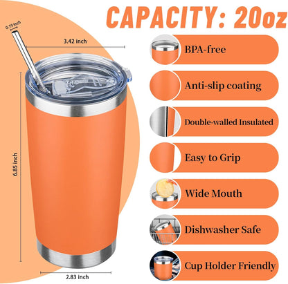 20 oz Tumbler with Lids and Straws, Stainless Steel Insulated Travel Coffee Mug, Double Wall Vacuum Insulated Tumblers, Powder Coated Coffee Tumbler for Cold & Hot Drinks (Light Purple)