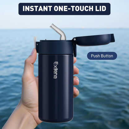 Exllena 10oz Small Insulated Water Bottle with One-Touch Soft Straw Lid, Double-Wall Vacuum Small Travel Water Bottle for Cold&Hot Drinks–Leak-Proof, Mini Flask for Handbag, Yoga, Sport(Mint)