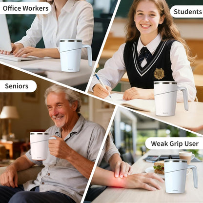 Anti-Impact No-Tip Desk Mug, 470ml / 15.9oz Stainless Steel Vacuum Insulated Mug with Handle, Smart Suction Base, Non-Slip & Knock Proof, Helps Prevent Desk Spills for Coffee, Tea, Kids & Pets (Black)