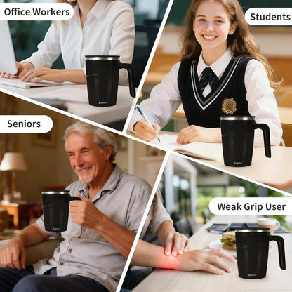 Anti-Impact No-Tip Desk Mug, 470ml / 15.9oz Stainless Steel Vacuum Insulated Mug with Handle, Smart Suction Base, Non-Slip & Knock Proof, Helps Prevent Desk Spills for Coffee, Tea, Kids & Pets (Black)