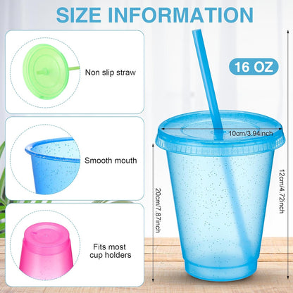 Sieral 30 Pack Cups with Lids and Straws Kids Tumbler with Straw Reusable Water Bottle Iced Coffee Travel Mug Adults Plastic Cups for Parties 16 oz (Candy Colors)