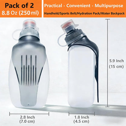 Running Water Bottle with Clip, 8.8oz No-Bounce Soft Flask, Dust-Proof Cap, BPA-Free, Fits Running Belts & Hydration Vests — for Jogging, Walking, Hiking, Cycling (1 Pack)