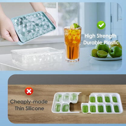 WIBIMEN Ice Cube Tray with Lid and Bin - Round Ice Trays for Freezer with Lid - Ice Cube Trays for Freezer with Ice Container (1"-2PACK Blue)