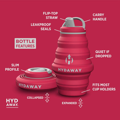 HYDAWAY 17oz Travel Collapsible Water Bottle - BPA-Free, Leakproof, Lightweight, Space-Saving