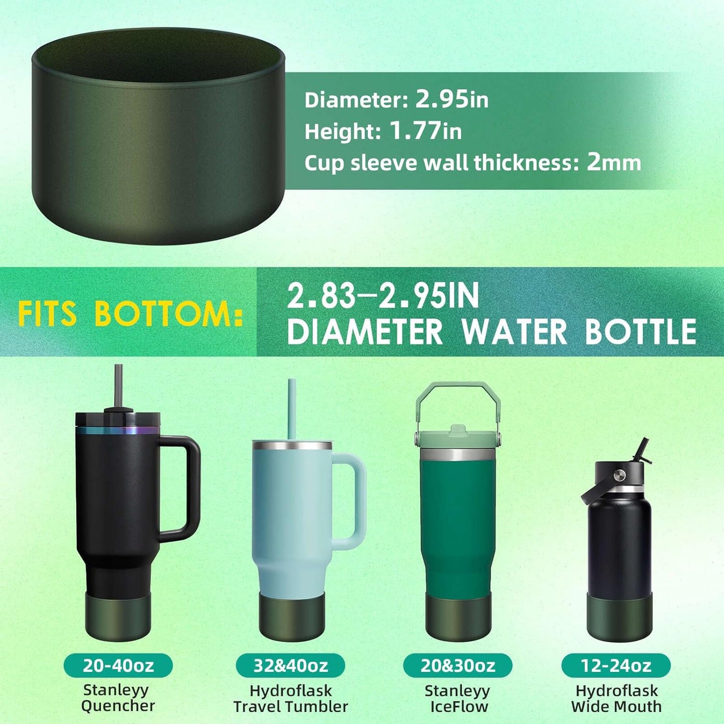 Chameleon Silicone Water Bottle Boot, Compatible with Stanley & Hydro Flask Tumbler 2.8-2.95in Bottom Anti-Slip Protector Rubber Sleeve
