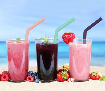 Senneny Set of 6 Silicone Drinking Straws for 30oz and 20oz - Reusable Silicone Straws BPA Free Extra Long with Cleaning Brushes- 6 Bent- 8mm diameter