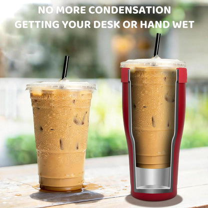 Universal Iced Coffee Sleeve,32oz Double Wall Stainless Steel Insulator Fits 16-32oz Starbucks/Dunkin/McDonalds Cups,Reusable Iced Coffee Cup Holder,Leak-Proof Tumbler for Hot,Cold Drink