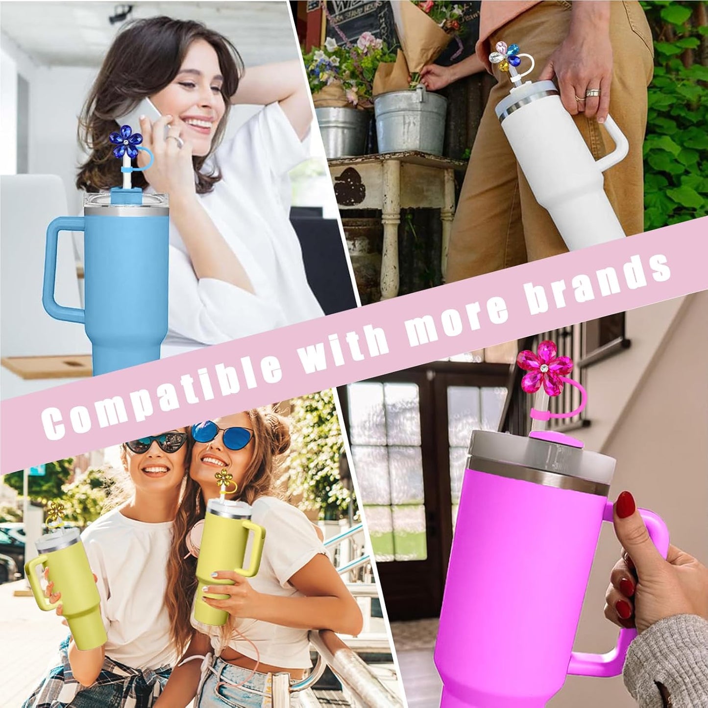 Cute Straw Cover Cap for Stanley Cup Accessories,Bling Straw Toppers for Stanley Tumbler 40&30 oz,Reusable Straws Tips Protectors Compatible with 10mm Straws