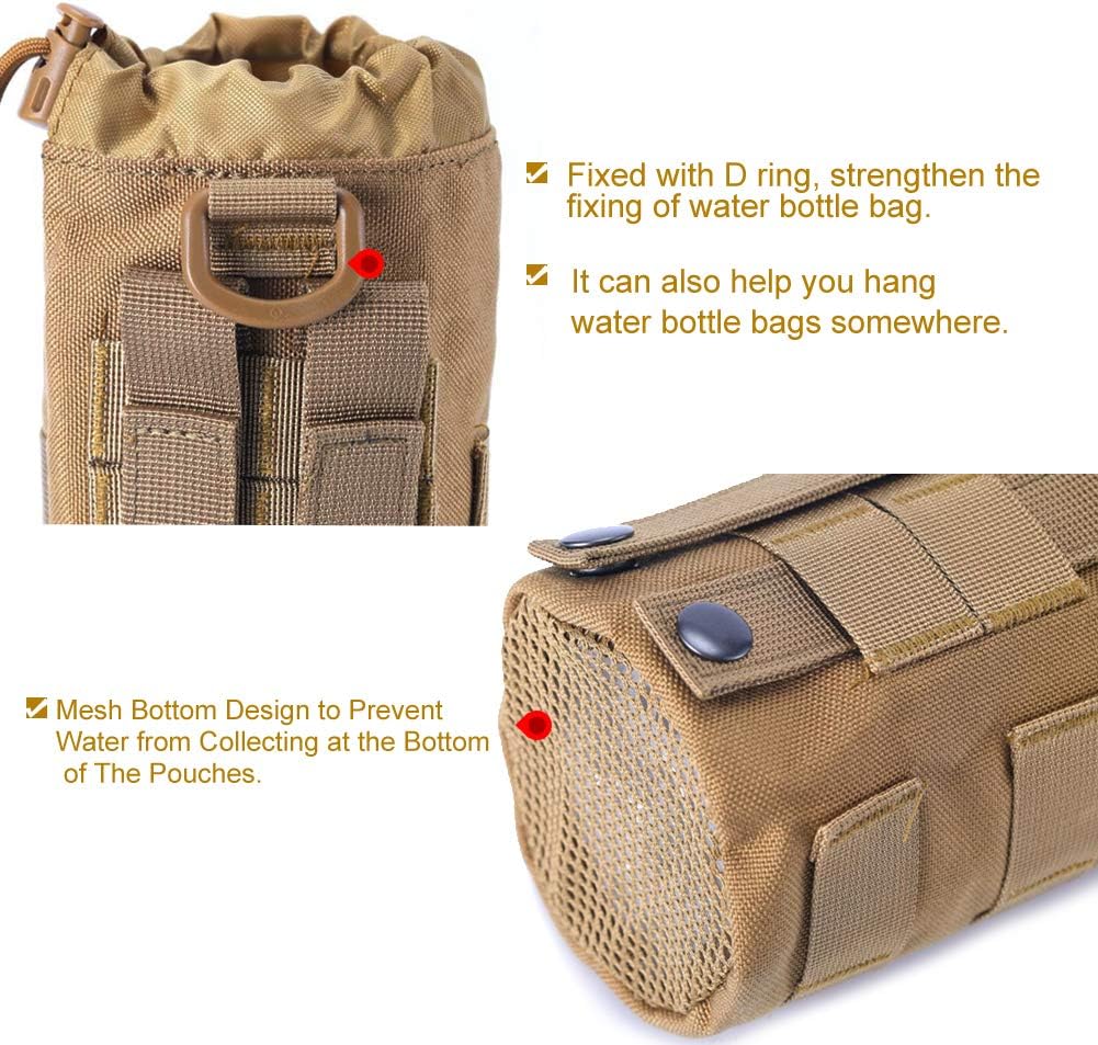 Upgraded Sports Water Bottles Pouch Bag, Tactical Drawstring Molle Water Bottle Holder Tactical Pouches, Travel Mesh Water Bottle Bag Tactical Hydration Carrier