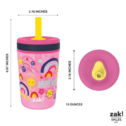 Zak Designs 15oz Bluey Kelso Tumbler Set, Leak-Proof Screw-On Lid with Straw Made of Durable Plastic and Silicone, Perfect Bundle for Kids, 2 Count (Pack of 1) - Colors B