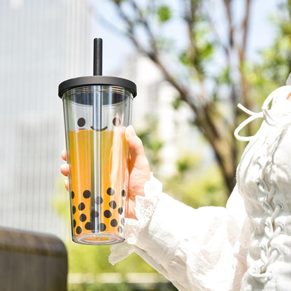 sweet grain Reuasble Boba Cup, 24 oz 100% Leak Proof and Double Wall Insulated Iced Coffee Tumbler with Reusable Plastic Straws and Straw Cleaner(Sky Blue)