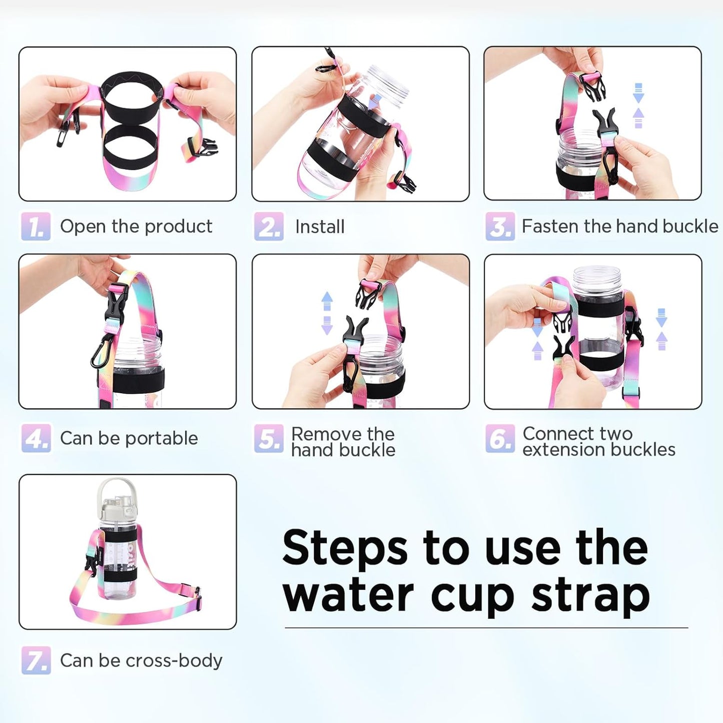 EasyAcc Water Bottle Holder Strap Sling, for Owala FreeSip 24 32 40 oz, Hydro Flask, Cirkul, Yeti, Stanley Flip, Universal Water Bottles, with Carabiner, for Walking Curise Travel (Bottle Excluded)