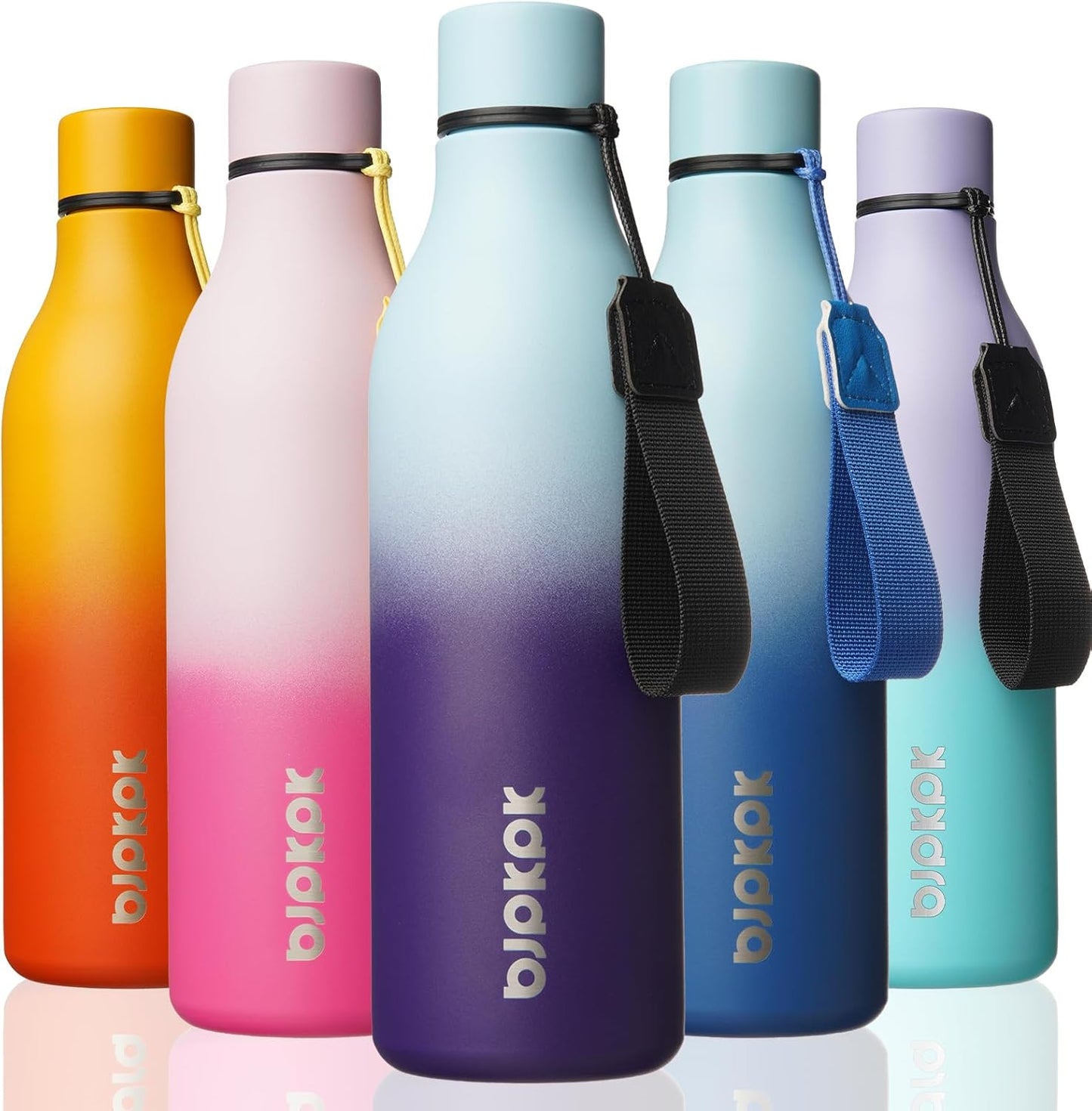BJPKPK Insulated Water Bottles, 18 oz Stainless Steel Metal Water Bottle with Strap, BPA Free Leak Proof Jugs, Mugs, Flasks, Reusable Thermal Flasks for Sports & Travel, Black - Colors B