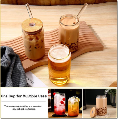 16 oz Glass Cups with Lids and Straws,Reusable Iced Coffee Cups Glass