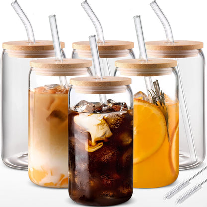 16 oz Glass Cups with Lids and Straws,Reusable Iced Coffee Cups Glass