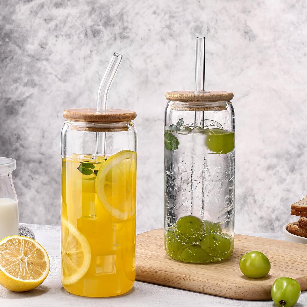 16 oz Glass Cups with Lids and Straws,Reusable Iced Coffee Cups Glass