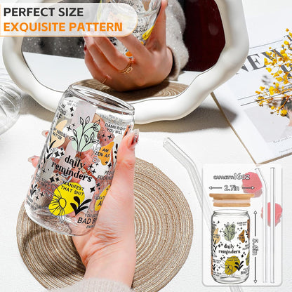 16 oz Glass Cups with Lids and Straws,Reusable Iced Coffee Cups Glass