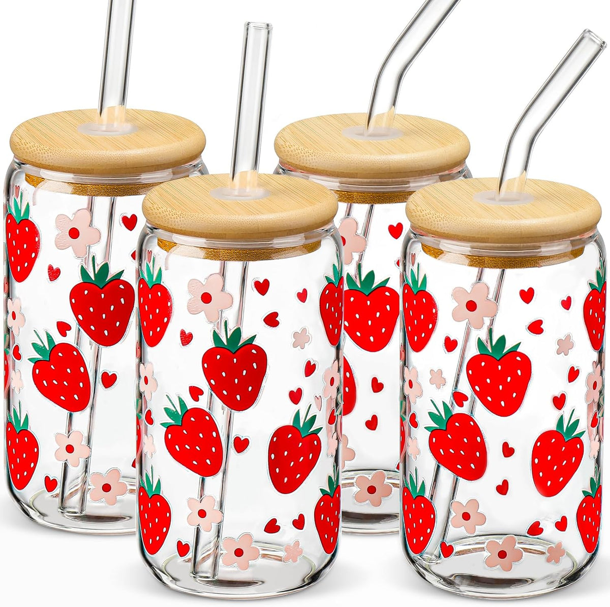 16 oz Glass Cups with Lids and Straws,Reusable Iced Coffee Cups Glass