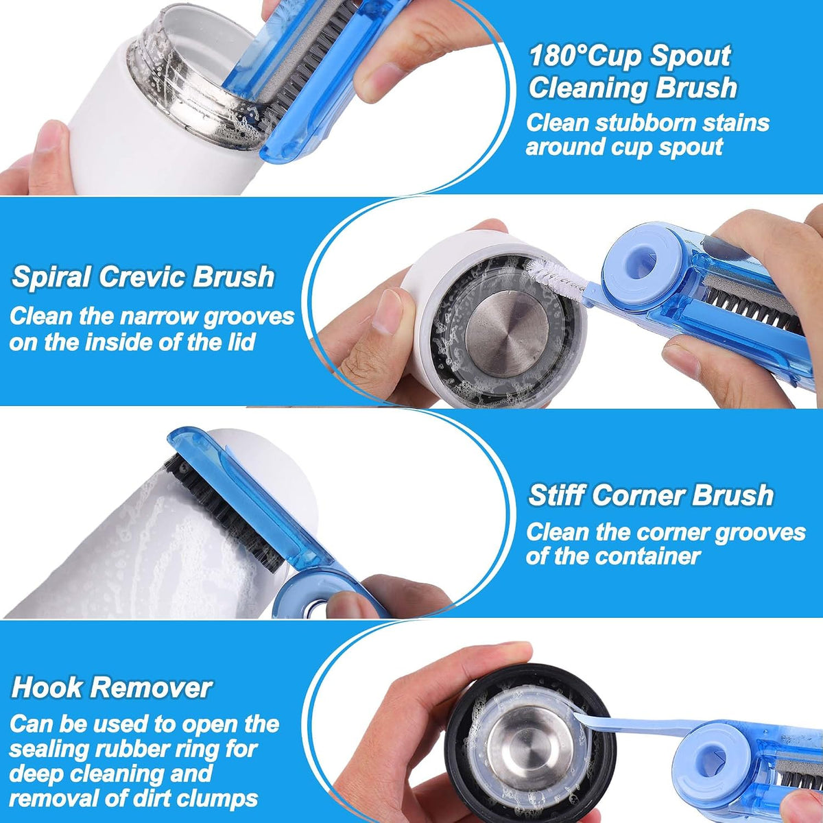 4 in 1 Cup Lid Gap Cleaning Brush Kit,3 Pack