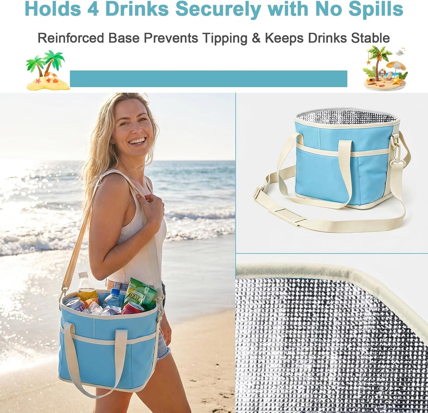 4 Compartment Insulated Drink Carrier Bag for 4 Cups Drink Holder Bag, Multiple Tumbler Carrier Caddy Tote Bag, Water Bottle Holder with Adjustable Strap, Drink Bag for Travel, Picnic, Sports