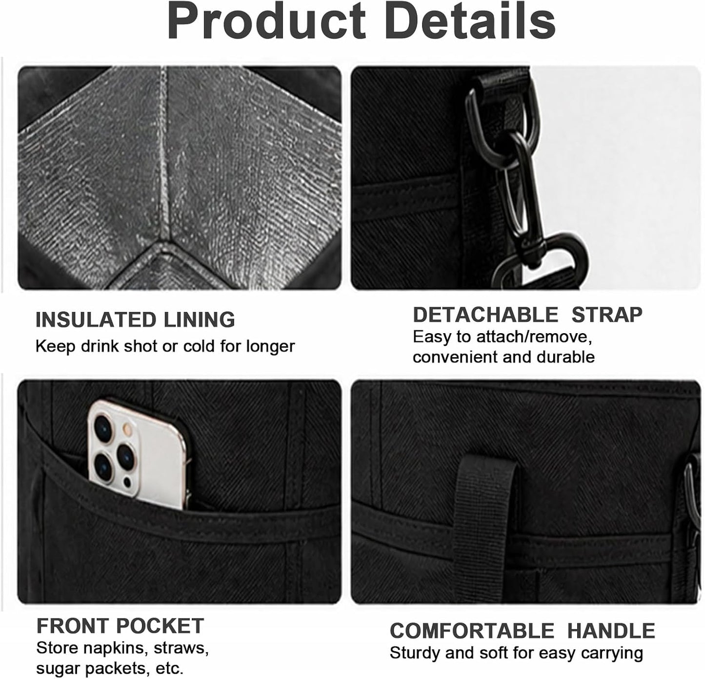 4 Compartment Insulated Drink Carrier Bag for 4 Cups Drink Holder Bag, Multiple Tumbler Carrier Caddy Tote Bag, Water Bottle Holder with Adjustable Strap, Drink Bag for Travel, Picnic, Sports