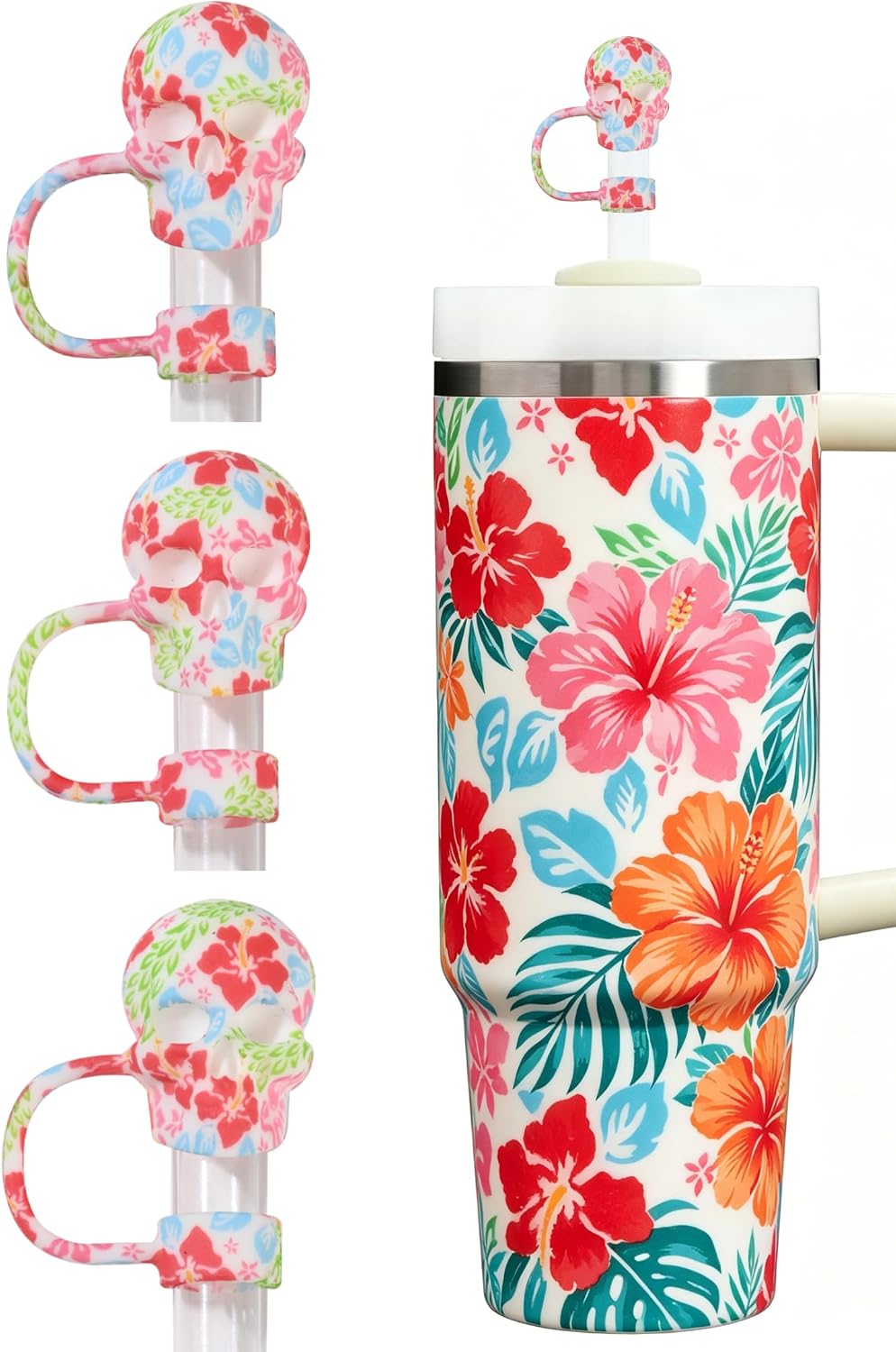 Sugar Skull Straw Cover Caps for Halloween Spooky Stanley Cup