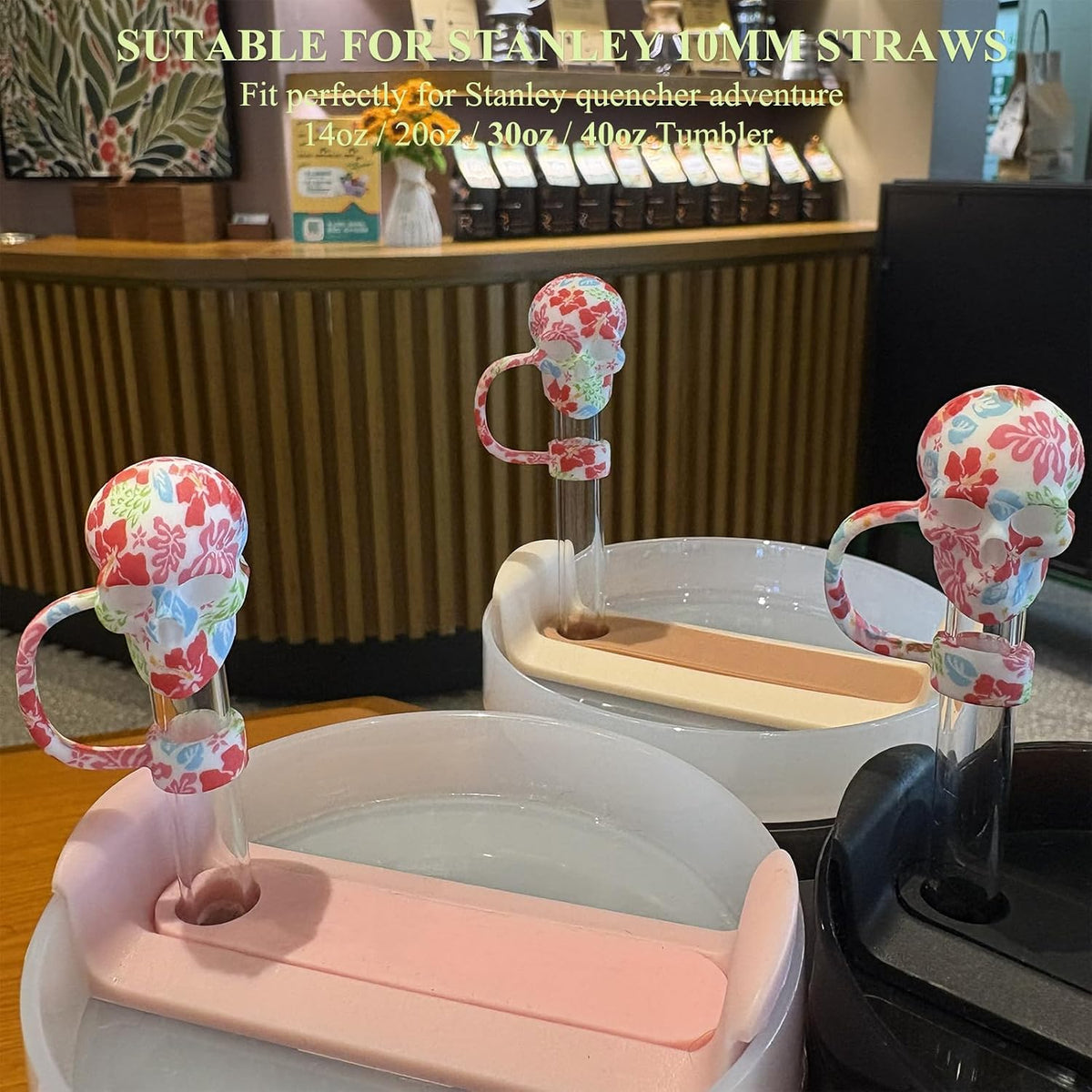 Sugar Skull Straw Cover Caps for Halloween Spooky Stanley Cup