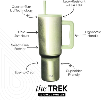 40 oz Trek Tumbler with Handle and Straw Lid | Cup Holder Friendly Insulated Stainless Steel Travel Mug | Slumberland | Trek Tumbler, Travel Mug | Insulated Water Bottle, Cupholder Friendly, Stainless Steel Cup | Slumberland - Colors A