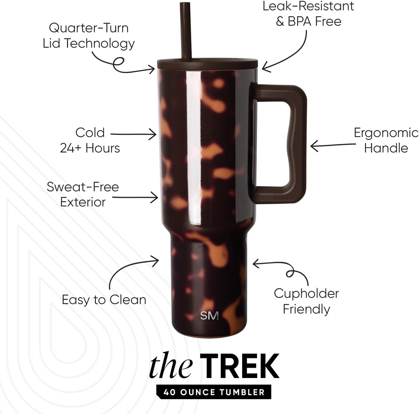 40 oz Trek Tumbler with Handle and Straw Lid | Cup Holder Friendly Insulated Stainless Steel Travel Mug | Slumberland | Trek Tumbler, Travel Mug | Insulated Water Bottle, Cupholder Friendly, Stainless Steel Cup | Slumberland - Colors A