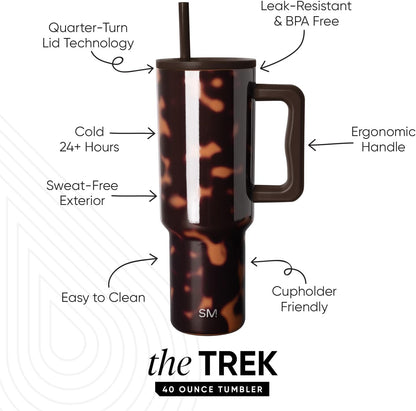 40 oz Trek Tumbler with Handle and Straw Lid | Cup Holder Friendly Insulated Stainless Steel Travel Mug | Slumberland | Trek Tumbler, Travel Mug | Insulated Water Bottle, Cupholder Friendly, Stainless Steel Cup | Slumberland - Colors A