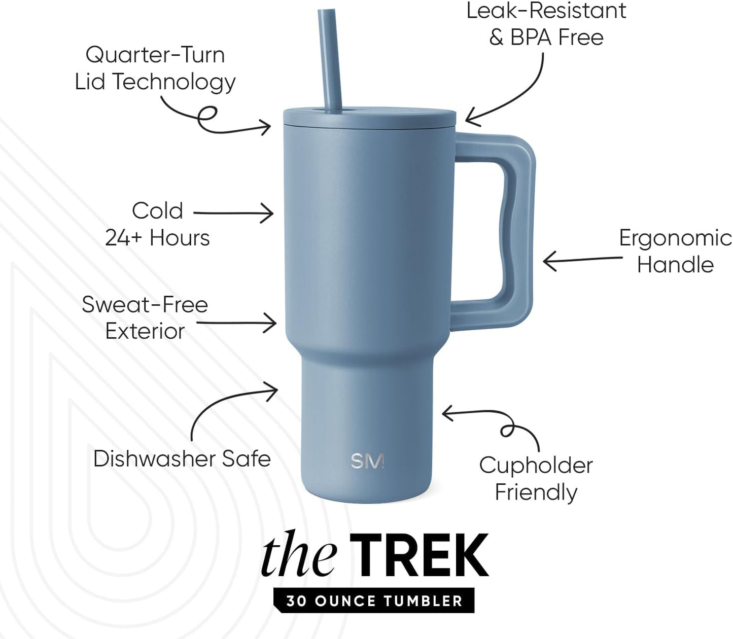 40 oz Trek Tumbler with Handle and Straw Lid | Cup Holder Friendly Insulated Stainless Steel Travel Mug | Slumberland | Trek Tumbler, Travel Mug | Insulated Water Bottle, Cupholder Friendly, Stainless Steel Cup | Slumberland - Colors A
