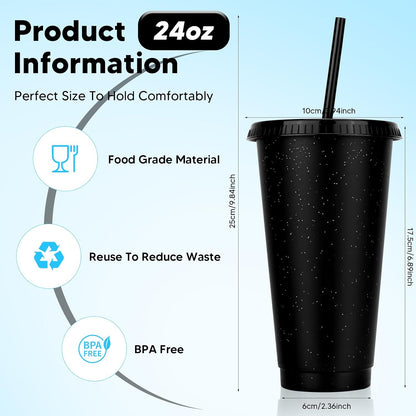 24 Pack Plastic Tumblers with Lids and Straw, Reusable Cups with Lids and Straws Colorful Cups for Cold Drink Iced Coffee, Plastic Tumbler Bulk for Party Birthday Gifts (24 oz, Stylish Colors)