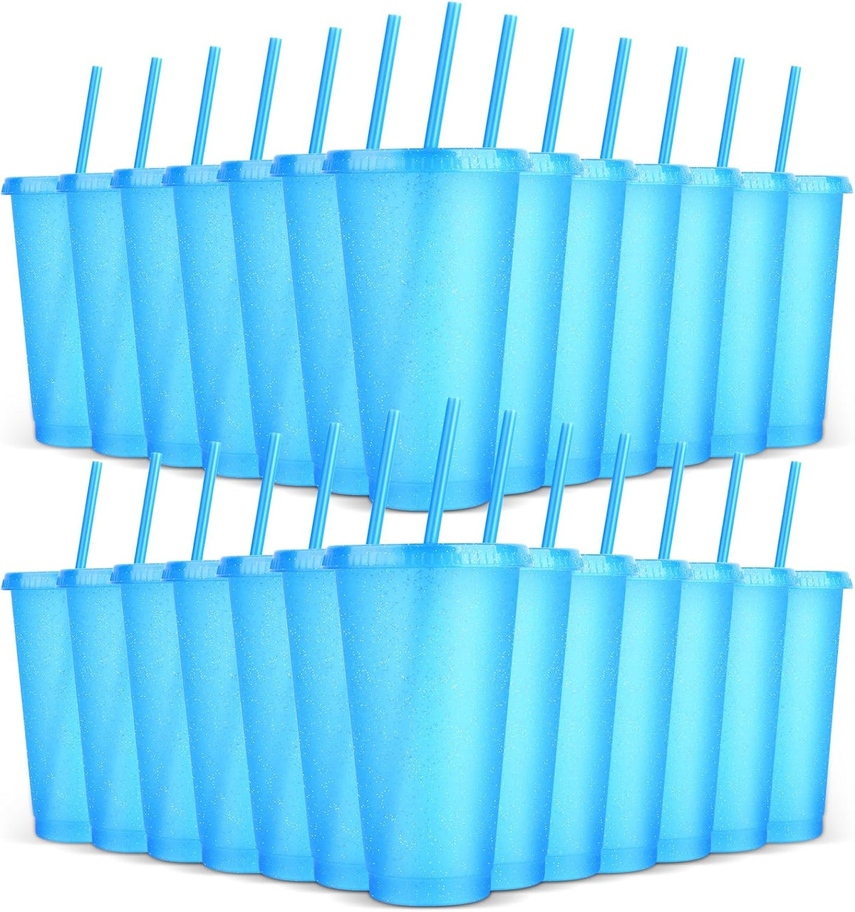 24 Pack Plastic Tumblers with Lids and Straw, Reusable Cups with Lids and Straws Colorful Cups for Cold Drink Iced Coffee, Plastic Tumbler Bulk for Party Birthday Gifts (24 oz, Stylish Colors)