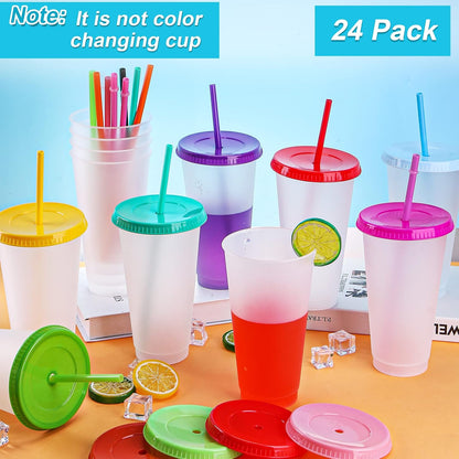 24 Pack Plastic Tumblers with Lids and Straw, Reusable Cups with Lids and Straws Colorful Cups for Cold Drink Iced Coffee, Plastic Tumbler Bulk for Party Birthday Gifts (24 oz, Stylish Colors)