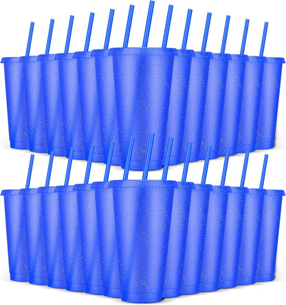24 Pack Plastic Tumblers with Lids and Straw, Reusable Cups with Lids and Straws Colorful Cups for Cold Drink Iced Coffee, Plastic Tumbler Bulk for Party Birthday Gifts (24 oz, Stylish Colors)