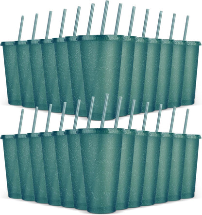 24 Pack Plastic Tumblers with Lids and Straw, Reusable Cups with Lids and Straws Colorful Cups for Cold Drink Iced Coffee, Plastic Tumbler Bulk for Party Birthday Gifts (24 oz, Stylish Colors)