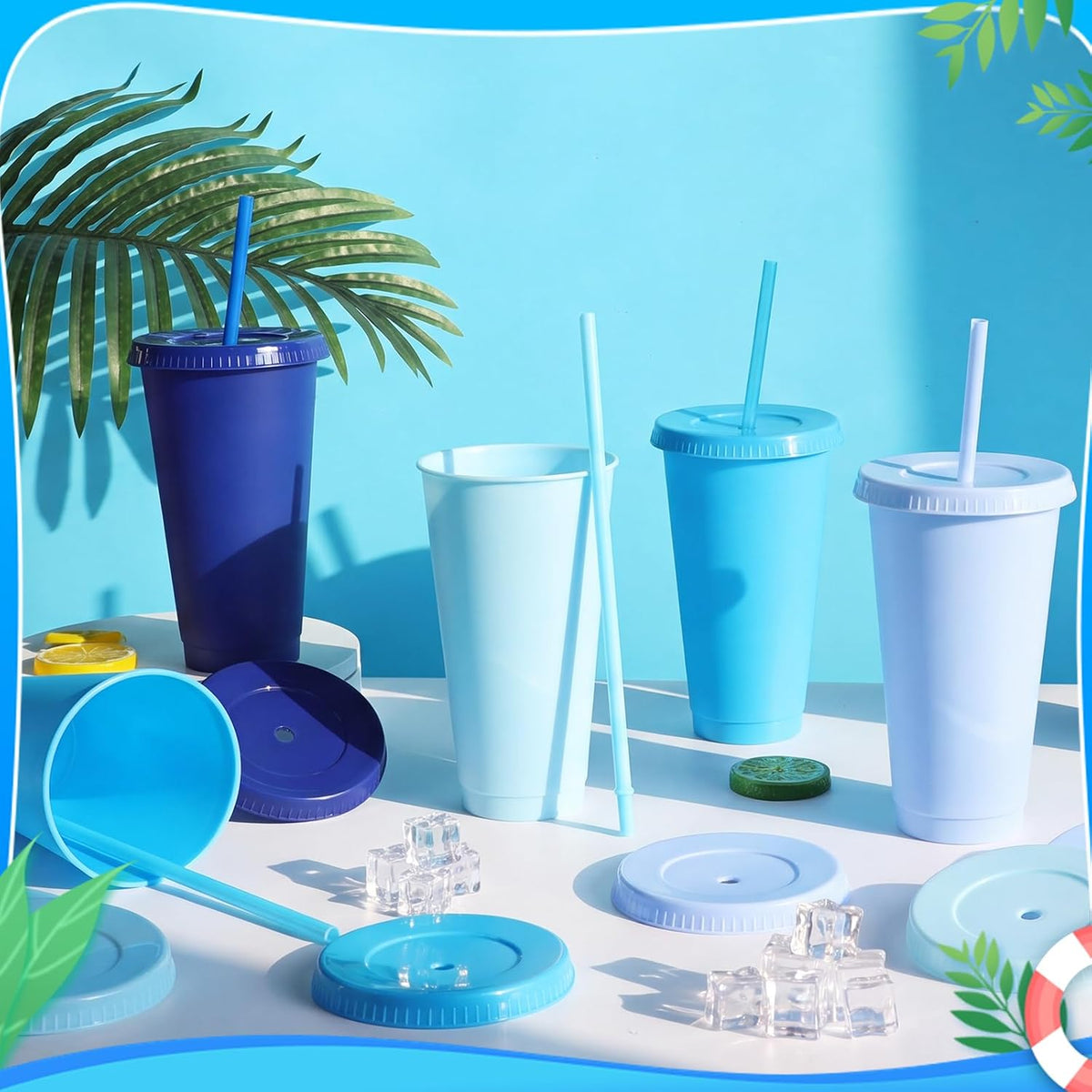 24 Pack Plastic Tumblers with Lids and Straw, Reusable Cups with Lids and Straws Colorful Cups for Cold Drink Iced Coffee, Plastic Tumbler Bulk for Party Birthday Gifts (24 oz, Stylish Colors)