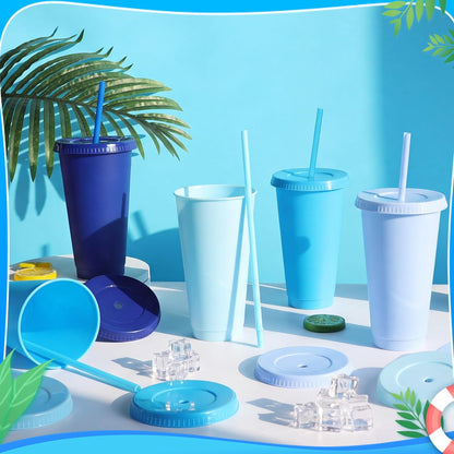 24 Pack Plastic Tumblers with Lids and Straw, Reusable Cups with Lids and Straws Colorful Cups for Cold Drink Iced Coffee, Plastic Tumbler Bulk for Party Birthday Gifts (24 oz, Stylish Colors)