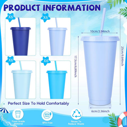 24 Pack Plastic Tumblers with Lids and Straw, Reusable Cups with Lids and Straws Colorful Cups for Cold Drink Iced Coffee, Plastic Tumbler Bulk for Party Birthday Gifts (24 oz, Stylish Colors)