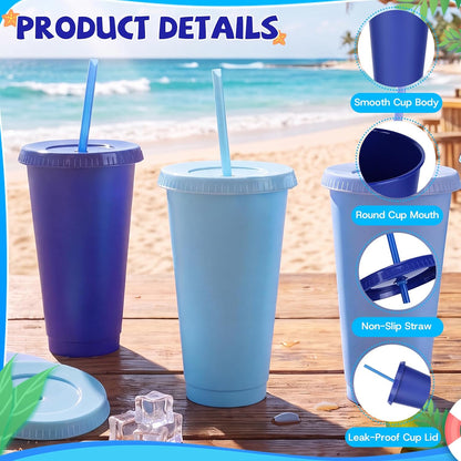 24 Pack Plastic Tumblers with Lids and Straw, Reusable Cups with Lids and Straws Colorful Cups for Cold Drink Iced Coffee, Plastic Tumbler Bulk for Party Birthday Gifts (24 oz, Stylish Colors)