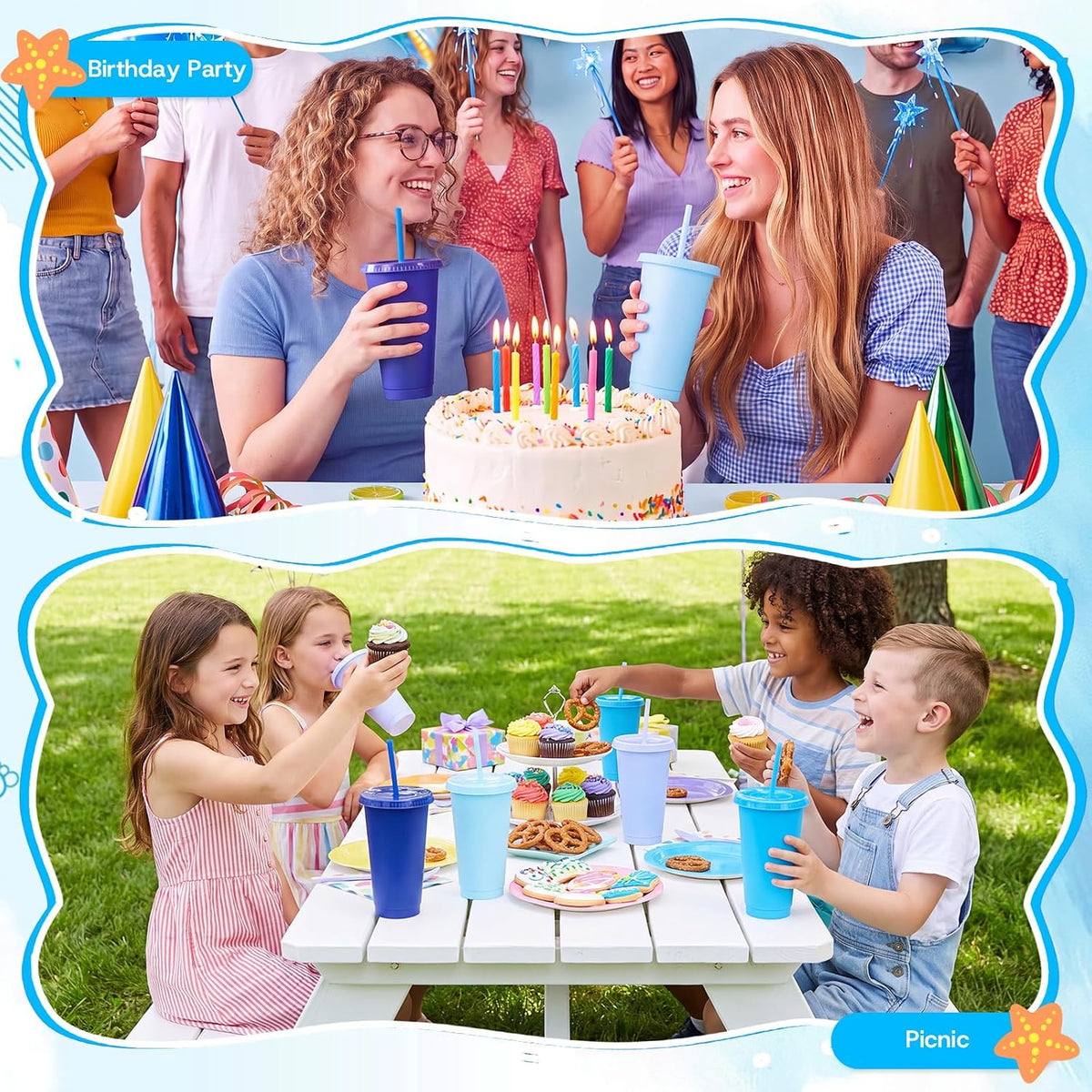 24 Pack Plastic Tumblers with Lids and Straw, Reusable Cups with Lids and Straws Colorful Cups for Cold Drink Iced Coffee, Plastic Tumbler Bulk for Party Birthday Gifts (24 oz, Stylish Colors)