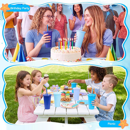 24 Pack Plastic Tumblers with Lids and Straw, Reusable Cups with Lids and Straws Colorful Cups for Cold Drink Iced Coffee, Plastic Tumbler Bulk for Party Birthday Gifts (24 oz, Stylish Colors)