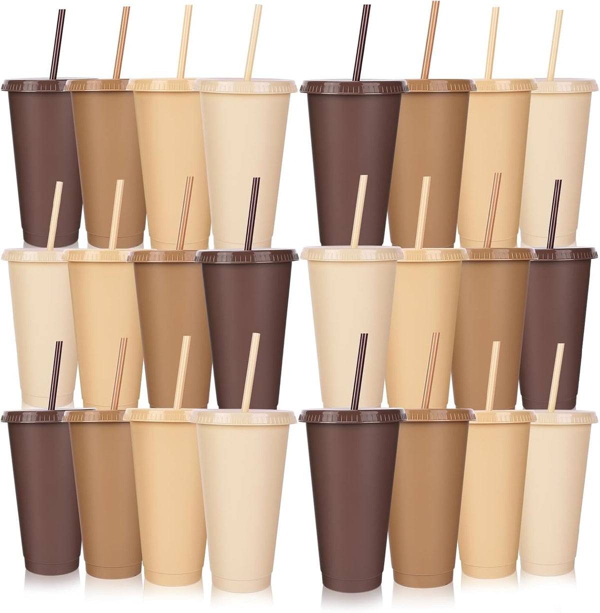 24 Pack Plastic Tumblers with Lids and Straw, Reusable Cups with Lids and Straws Colorful Cups for Cold Drink Iced Coffee, Plastic Tumbler Bulk for Party Birthday Gifts (24 oz, Stylish Colors)