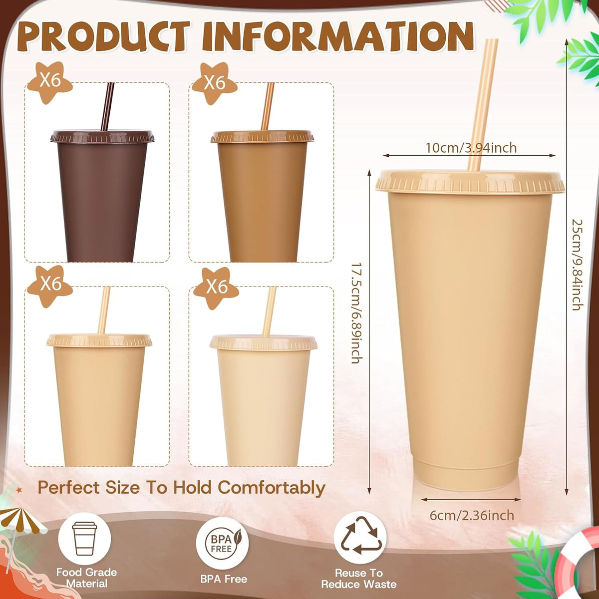 24 Pack Plastic Tumblers with Lids and Straw, Reusable Cups with Lids and Straws Colorful Cups for Cold Drink Iced Coffee, Plastic Tumbler Bulk for Party Birthday Gifts (24 oz, Stylish Colors)