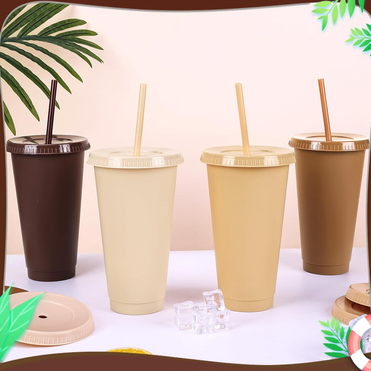 24 Pack Plastic Tumblers with Lids and Straw, Reusable Cups with Lids and Straws Colorful Cups for Cold Drink Iced Coffee, Plastic Tumbler Bulk for Party Birthday Gifts (24 oz, Stylish Colors)