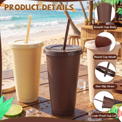 24 Pack Plastic Tumblers with Lids and Straw, Reusable Cups with Lids and Straws Colorful Cups for Cold Drink Iced Coffee, Plastic Tumbler Bulk for Party Birthday Gifts (24 oz, Stylish Colors)