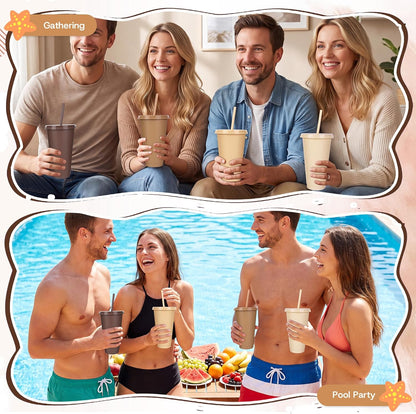 24 Pack Plastic Tumblers with Lids and Straw, Reusable Cups with Lids and Straws Colorful Cups for Cold Drink Iced Coffee, Plastic Tumbler Bulk for Party Birthday Gifts (24 oz, Stylish Colors)